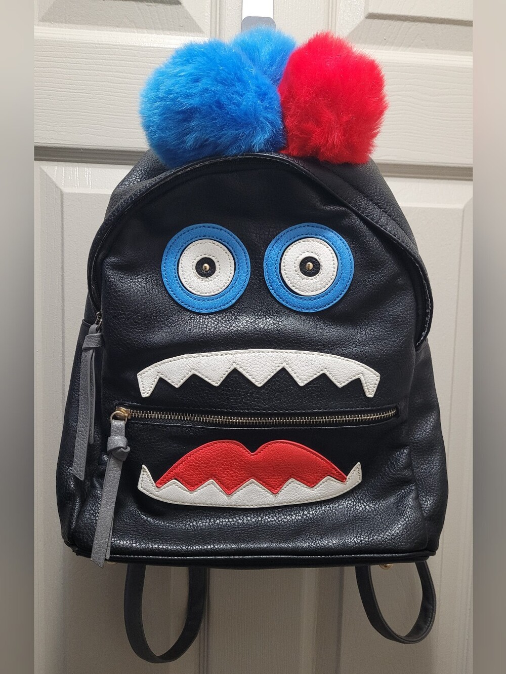 Under One Sky Monster Black Red Blue Pom Pom Backpack Bag Crossbody